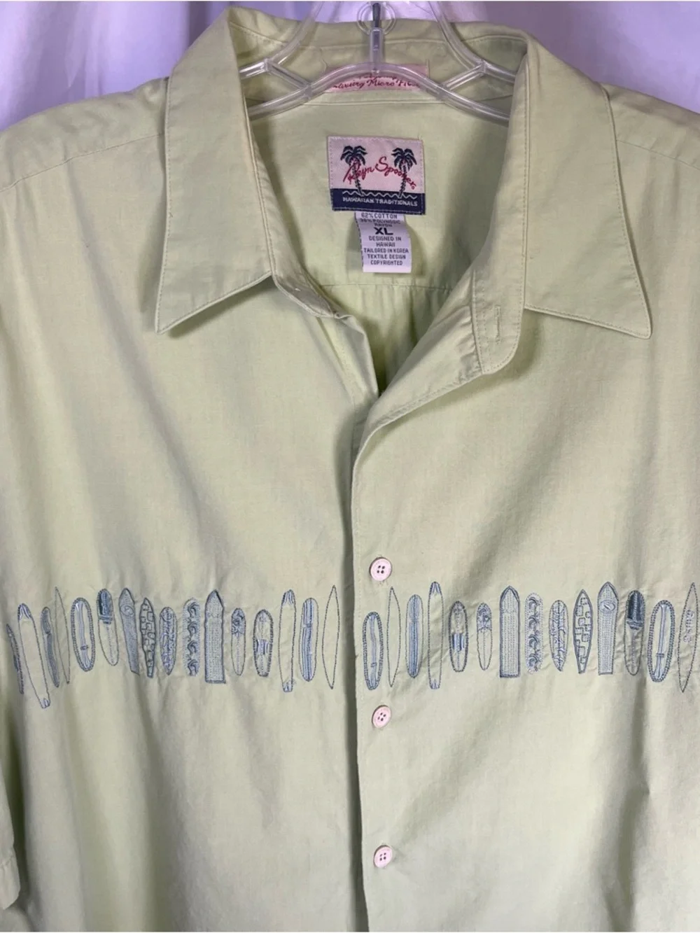 Reyn Spooner Men’s Vintage Embroidered Surfboard Hawaiian‎ Shirt Lime Green XL